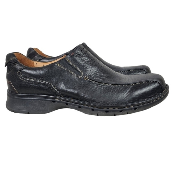 Clark's Unstructured Leather Slip On Loafers Black Size 10M - Picture 1 of 15